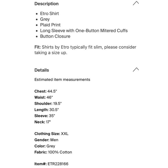 BIG & TALL Etro Milano Button Up Plaid Shirt Size 43 XXL Good Condition - Picture 4 of 8